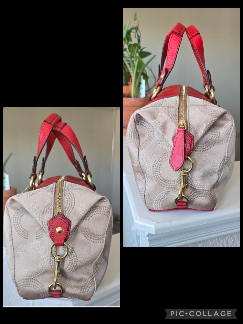 Coach Ashley Dotted Op Art Beige Red Carryall Satchel #F20027 - Picture 6 of 16